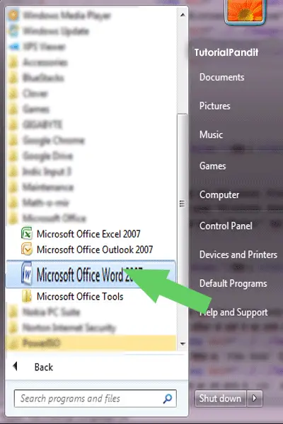 Select Microsoft Word to Open it