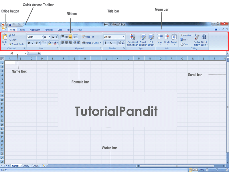 MS Excel Window with Tool Names