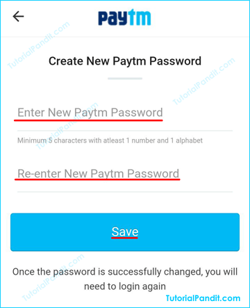 Paytm New Password Reset Form