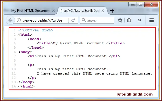 HTML Document Source Code in Hindi