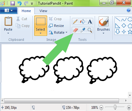 Selecting Eraser Tool in MS Paint