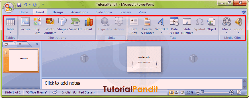 MS PowerPoint Insert Tab. powerpoint-insert-tab