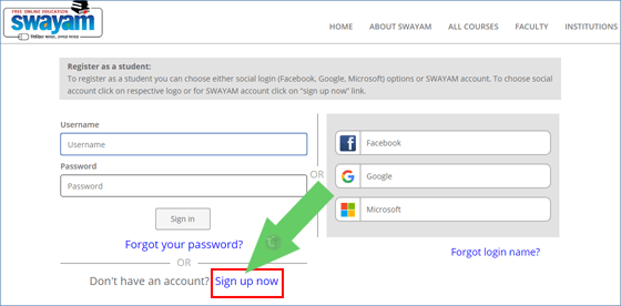 Swayam Registration Option