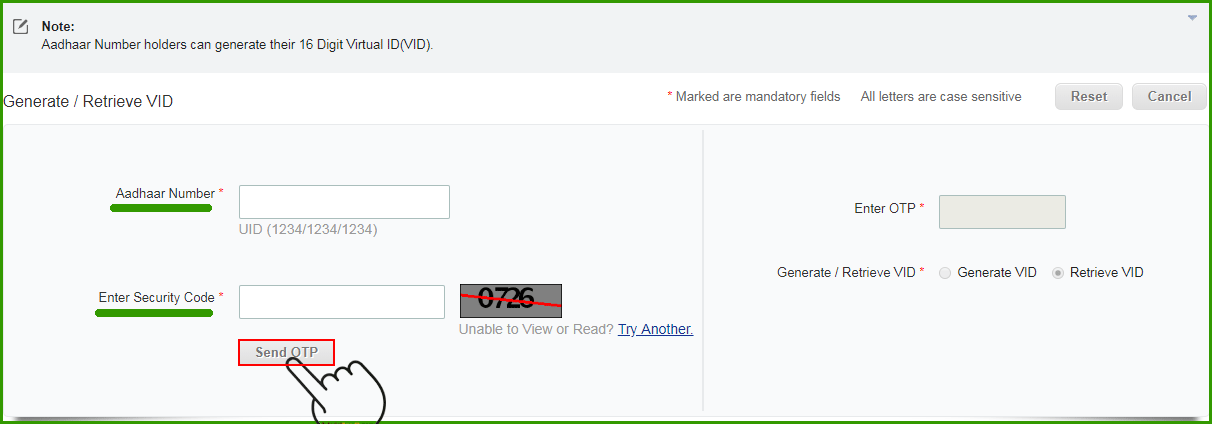 Enter Aadhaar Number and Security to OTP