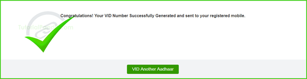 VID Generated Successfully in Hindi