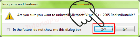Confirm Yes to Uninstall a Program