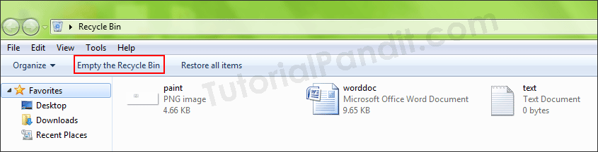 Empty the Recycle Bin in Emptying the Recycle Bin in Hindi