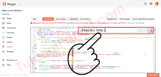 Find Body Tag in Blogger Template