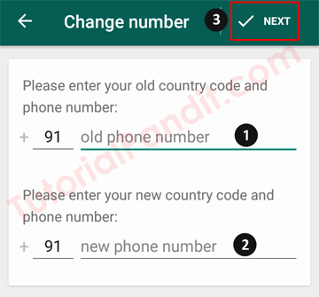 Enter Old WhatsApp Number and New WhatsApp Number