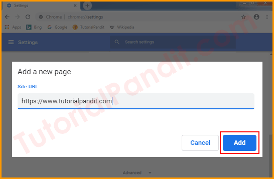 Add Startup Page URL and Save