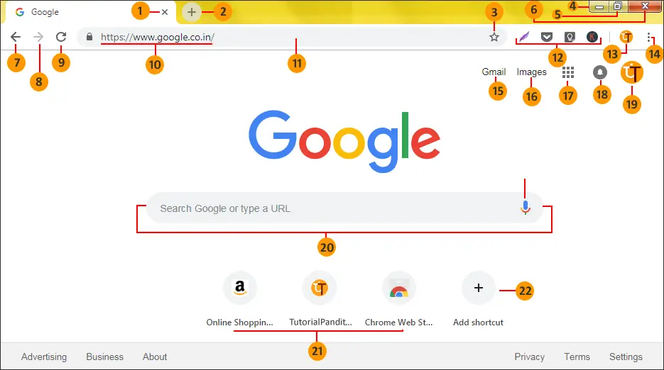 Chrome Browser Layout and Tools Name in Hindi