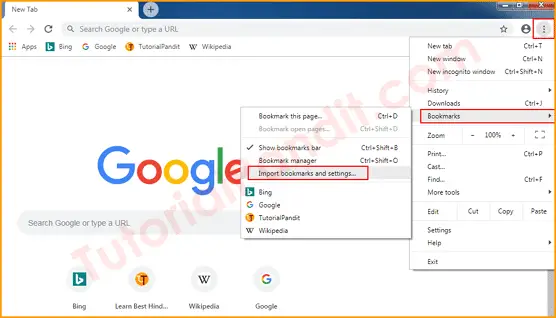 Import Bookmarks Settings in Chrome Browser