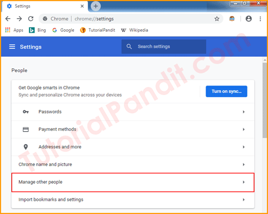 Select Manage People from Chrome Settings