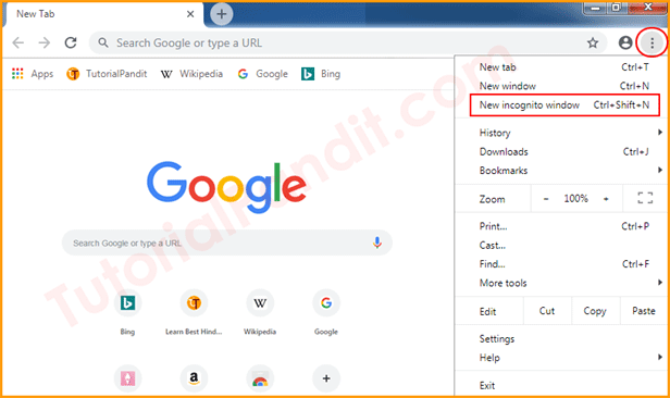 Open New Incognito Window in Chrome Browser in Hindi