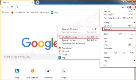Show Bookmark Bar in Chrome Browser in Hindi
