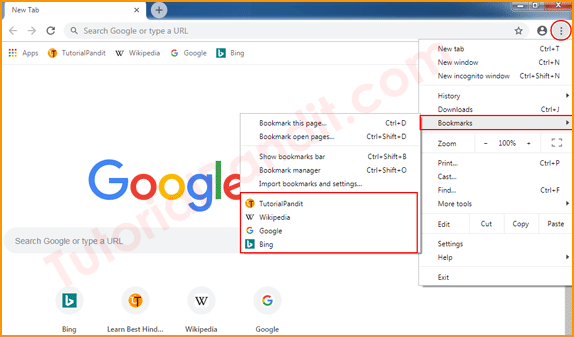 View Chrome Bookmarks in Hindi