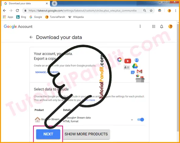 Click Next to Download Your Google Plus Data in Hindi