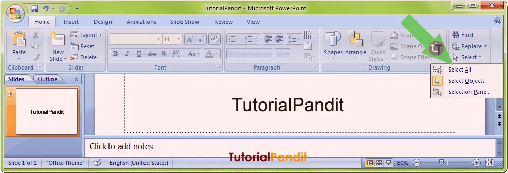 PowerPoint Home Tab Select All Command