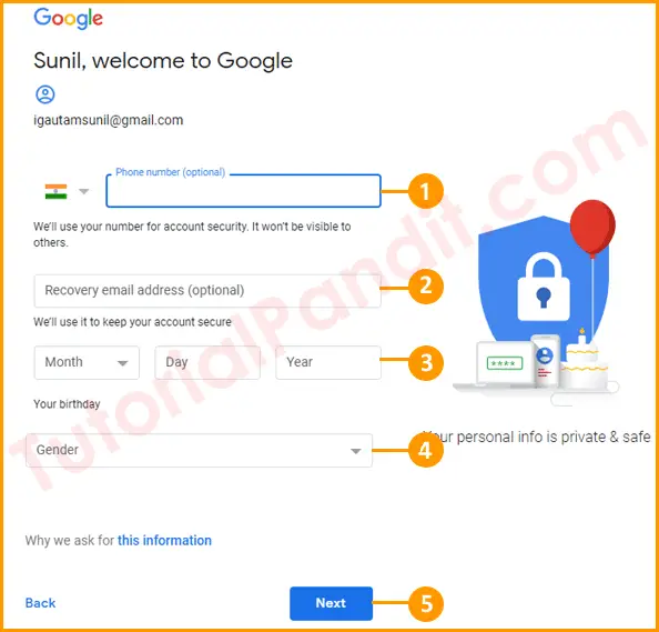 Fill Out Complete Form to Create Your Gmail ID in Hindi