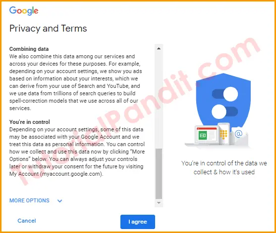 Accept Terms and Conditions of Google to Complete Gmail ID Process