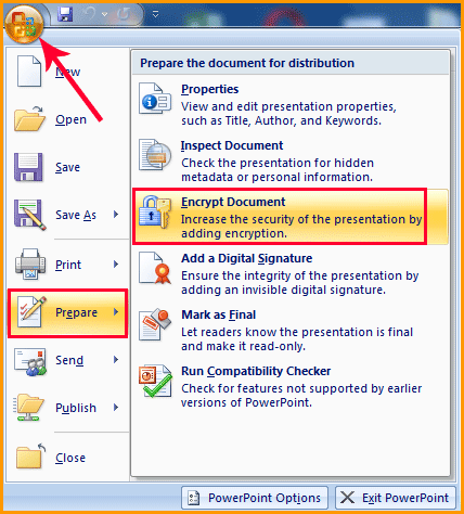 Office Button Encrypt Document PowerPoint