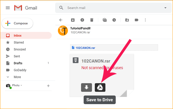 Save to Google Drive Button in Gmail Attachment
