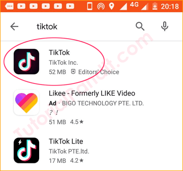 Search TikTok in Play Store Search Bar