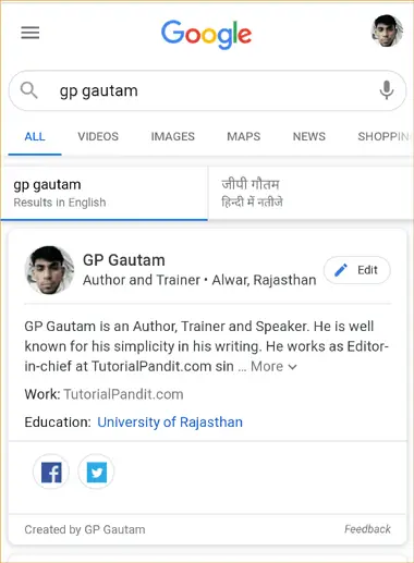 An Example of Google's People Card