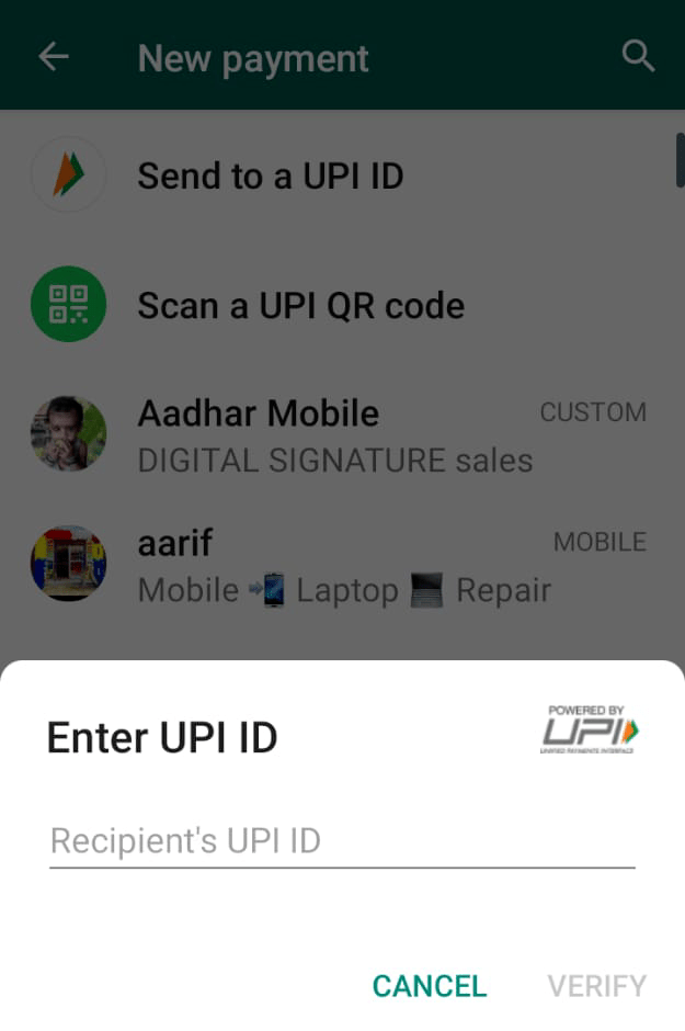 Verify UPI ID WhatsApp Payment